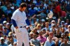Chicago Cubs' Anthony Rizzo throws his helmet after striking out swinging during the fourth inning of a baseball game against the Washington Nationals, Friday, Aug. 23, 2019, in Chicago. (AP Photo/Matt Marton)