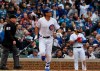 Chicago Cubs' Albert Almora Jr. (5) watches his home run against the Los Angeles Dodgers during the ninth inning of a baseball game, Thursday, April, 25, 2019, in Chicago. (AP Photo/David Banks)