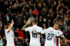 PSG's Mauro Icardi, second left, celebrates his goal with his teammates, against Brugge during a Champions League group A soccer match between Paris Saint Germain and Club Brugge, at the Parc des Princes stadium, in Paris, Wednesday, Nov. 6, 2019. (AP Photo/Thibault Camus)