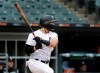 Chicago White Sox's Yolmer Sanchez watches his game-winning single off Kansas City Royals relief pitcher Kevin McCarthy during the ninth inning of a baseball game that was suspended due to rain a day earlier, in Chicago, Tuesday, May 28, 2019. The White Sox won 2-1. (AP Photo/Charles Rex Arbogast)