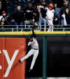 Boston Red Sox center fielder Jackie Bradley Jr., can't make the play on a two-run home run by Chicago White Sox's James McCann during the first inning of a baseball game in Chicago, Thursday, May 2, 2019. (AP Photo/Nam Y. Huh)