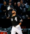 Chicago White Sox's Yoan Moncada celebrates his solo home run against the Cleveland Indians during the third inning of a baseball game Monday, May 13, 2019, in Chicago. (AP Photo/Nuccio DiNuzzo)