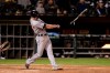 Detroit Tigers Gordon Beckham (29) breaks his bat on a single during the sixth inning of game two of a baseball doubleheader against the Chicago White Sox, Saturday, Sept. 28, 2019, in Chicago. (AP Photo/Mark Black)