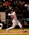 Boston Red Sox's Michael Chavis watches his two-run home run during the sixth inning of a baseball game against the Chicago White Sox in Chicago, Friday, May 3, 2019. (AP Photo/Jeff Haynes)
