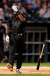 Chicago White Sox's Tim Anderson reacts after a flyout during the fifth inning of a baseball game against the Texas Rangers, Saturday, Aug. 24, 2019, in Chicago. (AP Photo/Jeff Haynes)