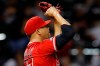 Los Angeles Angels' Hansel Robles celebrates his team's win against the Chicago White Sox in a baseball game Saturday, Sept. 7, 2019, in Chicago. (AP Photo/Jim Young)