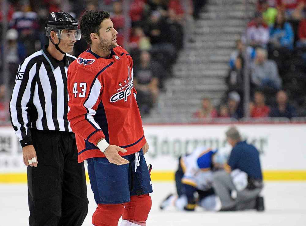 Washington Capitals right winger Tom Wilson has had his 20-game suspension reduced to 14 by an arbitrator and is eligible to play in Winnipeg Wednesday. (Nick Wass / The Associated Press files)