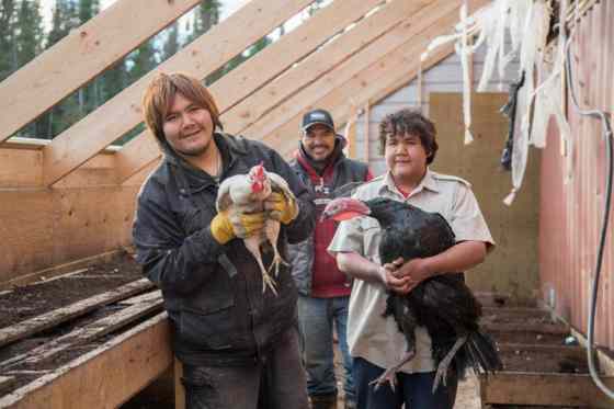 SUPPLIED PHOTOGarden Hill First Nation's Meechim Farm workers Darryle Linklater (L to R), Wayne Beardy and Brendan Canada with poultry raised at the first nation's social enterprise farm that will be processed there and served up for Thanksgiving dinner.