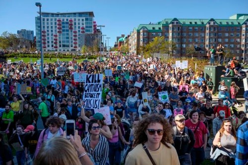 Thousands march on the property of Nova Scotia Power during the climate strike in Halifax on Friday, Sept. 27, 2019. THE CANADIAN PRESS/Darren Calabrese
