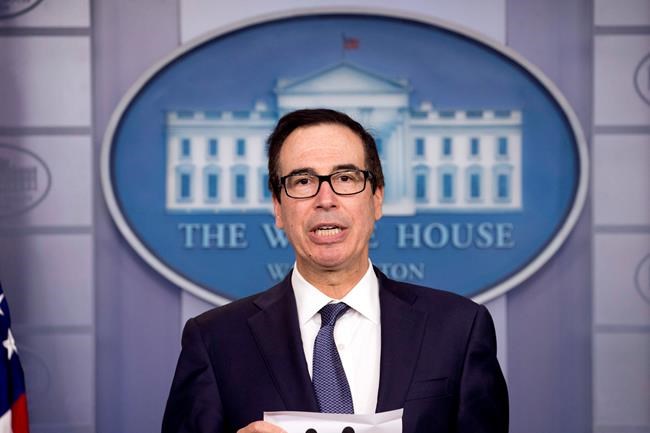 Treasury Secretary Steven Mnuchin speakd in the Briefing Room of the White House in Washington, Friday, Oct. 11, 2019. The Trump administration, which has threatened to