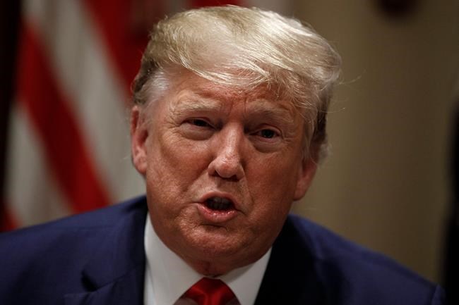 President Donald Trump participates in a briefing with senior military leaders in the Cabinet Room at the White House in Washington, Monday, Oct. 7, 2019. (AP Photo/Carolyn Kaster)