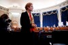 Former U.S. Ambassador to Ukraine Marie Yovanovitch gets up during a break in testimony before the House Intelligence Committee, Friday, Nov. 15, 2019, on Capitol Hill in Washington, in the second public impeachment hearing of President Donald Trump's efforts to tie U.S. aid for Ukraine to investigations of his political opponents. (AP Photo/Jacquelyn Martin)