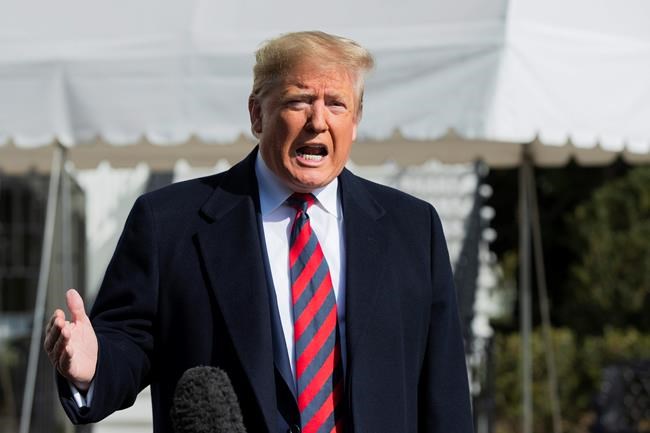 President Donald Trump talks to the media before leaving the White House, Saturday, Nov. 9, 2019, in Washington. Trump is attending the NCAA college football game between Louisiana State University and Alabama in Tuscaloosa, Ala. (AP Photo/Manuel Balce Ceneta)