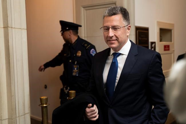 Ambassador Kurt Volker, former special envoy to Ukraine, arrives to testify before the House Intelligence Committee on Capitol Hill in Washington, Tuesday, Nov. 19, 2019, during a public impeachment hearing of President Donald Trump's efforts to tie U.S. aid for Ukraine to investigations of his political opponents. (AP Photo/Manuel Balce Ceneta) Tuesday, Nov. 19, 2019. (AP Photo/Manuel Balce Ceneta)