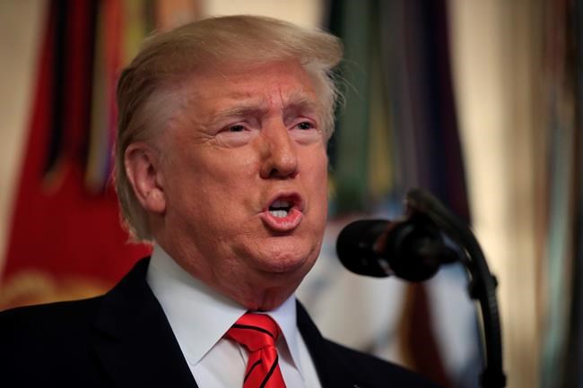 President Donald Trump speaks in the Diplomatic Room of the White House, Sunday, Oct. 27, 2019, in Washington. (AP Photo/Manuel Balce Ceneta)