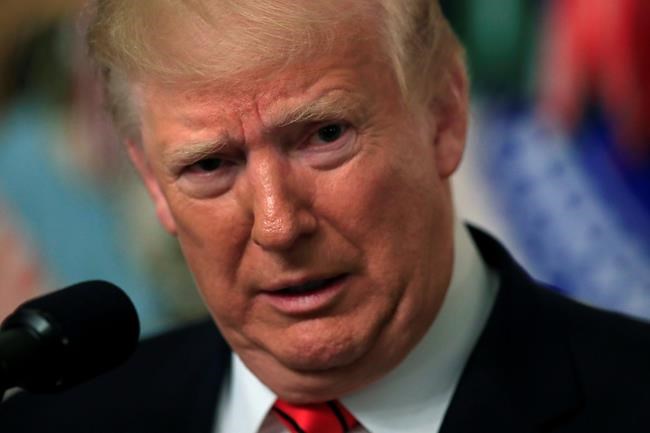 President Donald Trump speaks in the Diplomatic Room of the White House, Sunday, Oct. 27, 2019 in Washington. Trump says Islamic State group leader Abu Bakr al-Baghdadi died after running into a dead-end tunnel and igniting an explosive vest, killing himself and three of his young children, (AP Photo/Manuel Balce Ceneta)