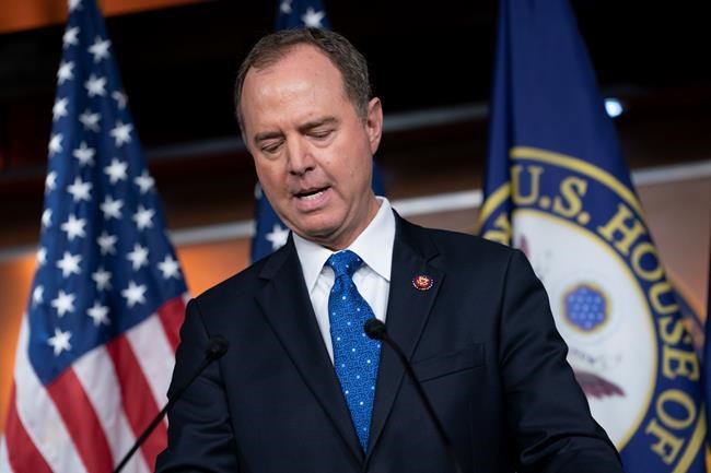 House Intelligence Committee Chairman Adam Schiff, D-Calif., talks to reporters about the release by the White House of a transcript of a call between President Donald Trump and Ukrainian President Voldymyr Zelenskiy, in which Trump is said to have pushed for Ukraine to investigate former Vice President Joe Biden and his family, at the Capitol in Washington, Wednesday, Sept. 25, 2019. House Speaker Nancy Pelosi, D-Calif., and the Democrats are now launching a formal impeachment inquiry against President Donald Trump. Rep. Schiff characterized Trump's words saying,