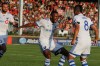 Montreal Impact's Anthony Jackson-Hamel, centre, celebrates his goal against Cavalry FC with teammate Saphir Taider (8) during first half Canadian Championship semifinal soccer action in Calgary on Wednesday Aug. 14, 2019. THE CANADIAN PRESS/Dave Chidley