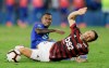 Diego of Brazil's Flamengo reacts after a foul by Dixon Arroyo of Ecuador's Emelec during a Copa Libertadores match in Guayaquil, Ecuador, Wednesday, July 24, 2019. (AP Photo/Dolores Ochoa)