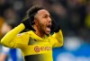 FILE - In this Saturday, Nov. 25, 2017 file photo Dortmund's then-striker Pierre-Emerick Aubameyang celebrates scoring the opening goal during the German Bundesliga soccer match between Borussia Dortmund and FC Schalke 04 in Dortmund, Germany. Former Borussia Dortmund striker Pierre-Emerick Aubameyang has called the club’s chief executive Hans-Joachim Watzke 'a clown' for appearing to suggest he joined Arsenal for money. (AP Photo/Martin Meissner, file)
