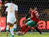 Morocco's Youssef En-Nesyri scores during the African Cup of Nations group D soccer match between Morocco and Ivory Coast in Al Salam Stadium in Cairo, Egypt, Friday, June 28, 2019. (AP Photo/Ariel Schalit)