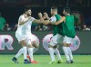Tunisian players celebrate after a goal during the African Cup of Nations quarterfinal soccer match between Madagascar and Tunisia in Al Salam stadium in Cairo, Egypt, Thursday, July 11, 2019. (AP Photo/Hassan Ammar)