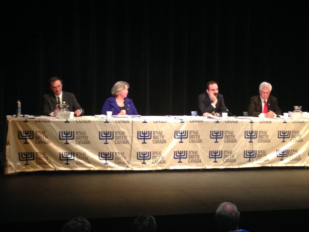 Winnipeg South Centre candidates spar during a debate at the Asper Jewish Community Campus Wednesday night.