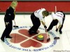CP ARCHIVE
Manitoba skip Connie Laliberte left follows her stone down the ice as team second Debbie Jones-Walker centre, and lead Janet Arnott sweep during first draw competition against Team Canada in Charlottetown in 1999.