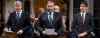 Canadian Prime Minister Stephen Harper, NDP leader Tom Mulcair and Liberal leader Justin Trudeau as they rise in the House of Commons.(Adrian Wyld / The Canadian Press)