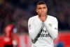 PSG's Kylian Mbappe reacts after he failed to score during the French League One soccer match between OSC Lille and Paris Saint-Germain at Stade Pierre Mauroy in Lille, France, Sunday, April 14, 2019.(AP Photo/Christophe Ena)