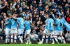 Manchester players celebrate after scoring their side's second goal during the English Premier League soccer match between Manchester City and Aston Villa at Etihad stadium in Manchester, England, Saturday, Oct. 26, 2019. (AP Photo/Rui Vieira)