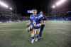 Winnipeg Blue Bombers quarterback Zach Collaros (8) runs off the field after defeating the Calgary Stampeders Friday. (John Woods / The Canadian Press)