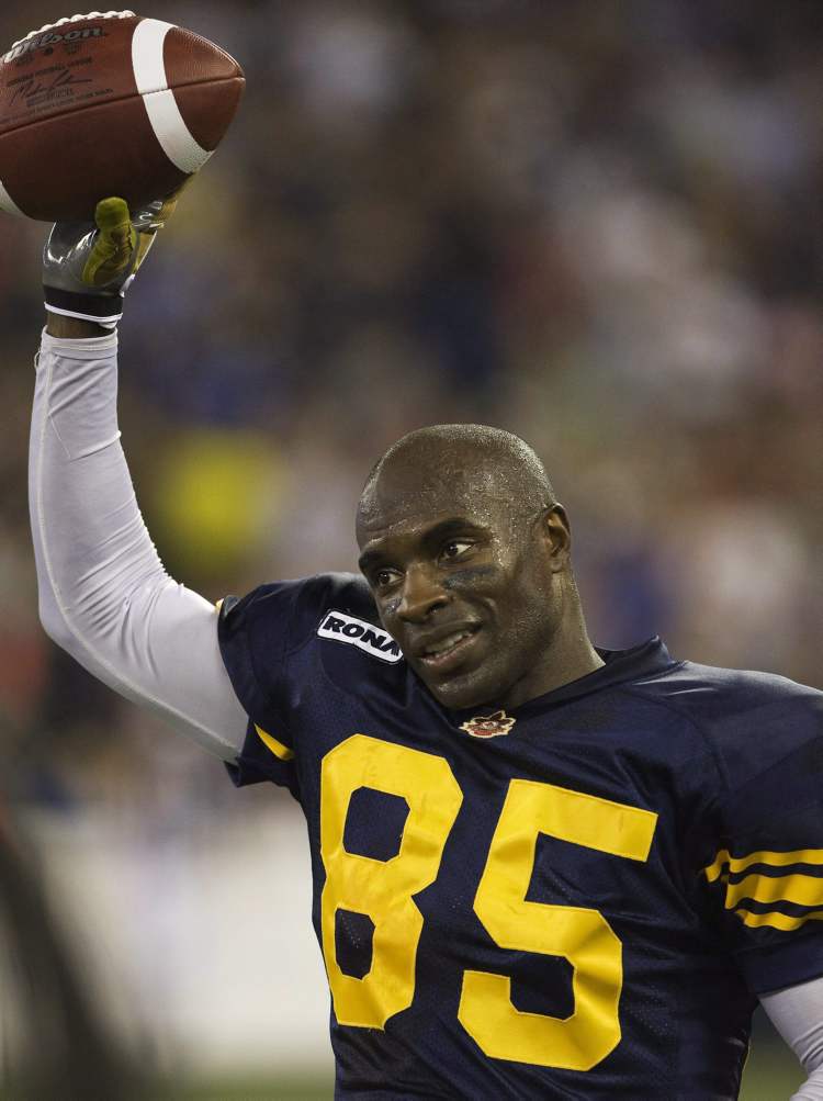 Nathan Denette/ The Canadian Press archives
Winnipeg Blue Bombers' Milt Stegall celebrates a touchdown in a game against the Toronto Argonauts on Friday, Sept. 12, 2008 in Toronto. Stegall has been named to the Canadian Football Hall of Fame.