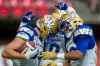 BEN NELMS / THE CANADIAN PRESS
Winnipeg Blue Bombers' Drew Wolitarsky (82) celebrates his touchdown against the B.C. Lions with teammates Nic Demski (10) and Anthony Gaitor (23) during the second half CFL football action in Vancouver, B.C., on Saturday June 15, 2019.