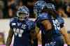 John Woods / The Canadian Press
Winnipeg Blue Bombers' Troy Stoudermire (15) and Don Unamba (13) celebrate Stoudermire's punt return during the second half of CFL action in Winnipeg Friday, August 22, 2014.