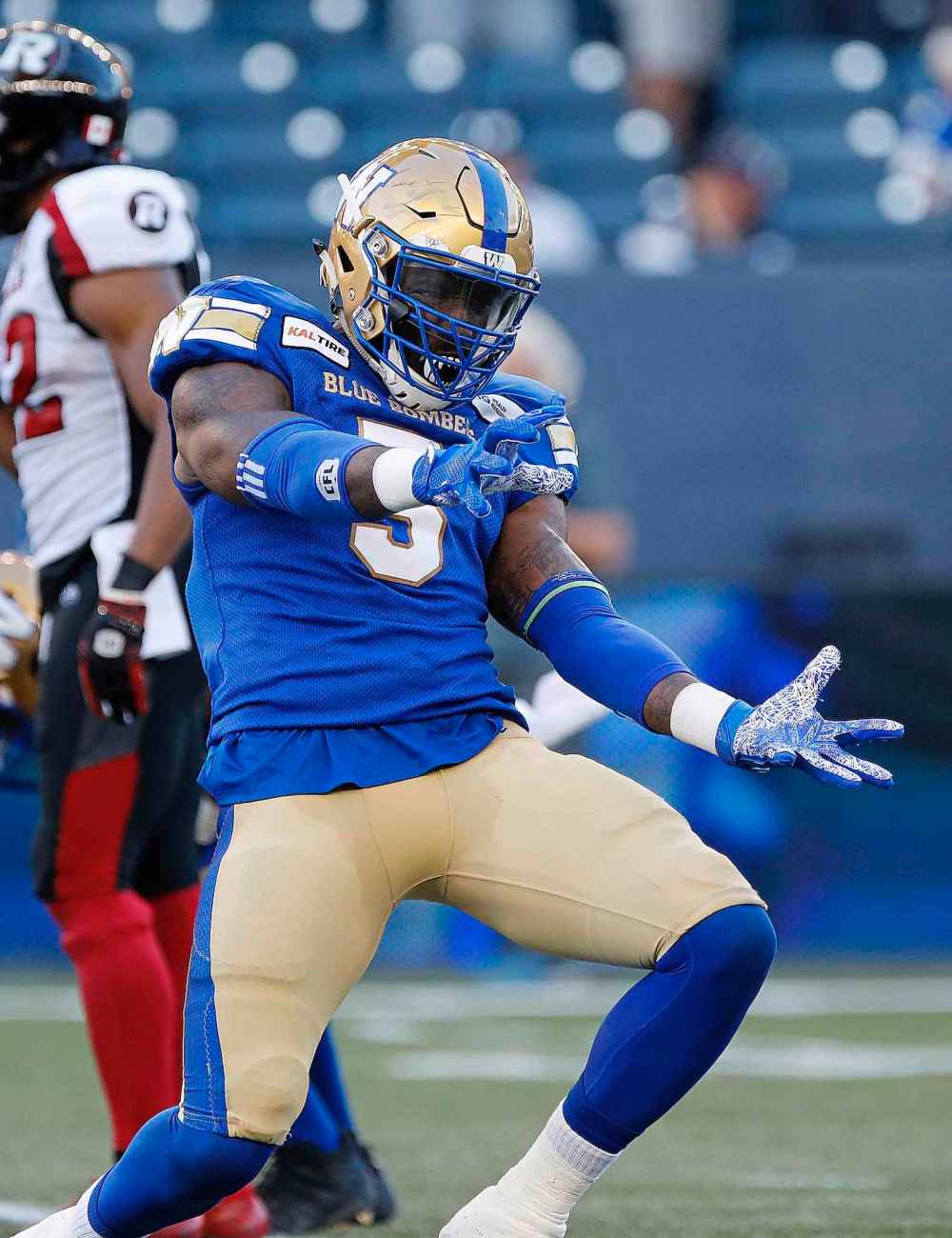 THE CANADIAN PRESS/John Woods
Blue Bombers' Willie Jefferson celebrates sacking Ottawa Redblacks quarterback Jonathon Jennings during the first half Friday.