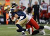 John Woods / Canadian Press files
Winnipeg Blue Bombers quarterback Matt Nichols (15) is sacked by Calgary Stampeders' Freddie Bishop (95) during the second half in Winnipeg Friday.