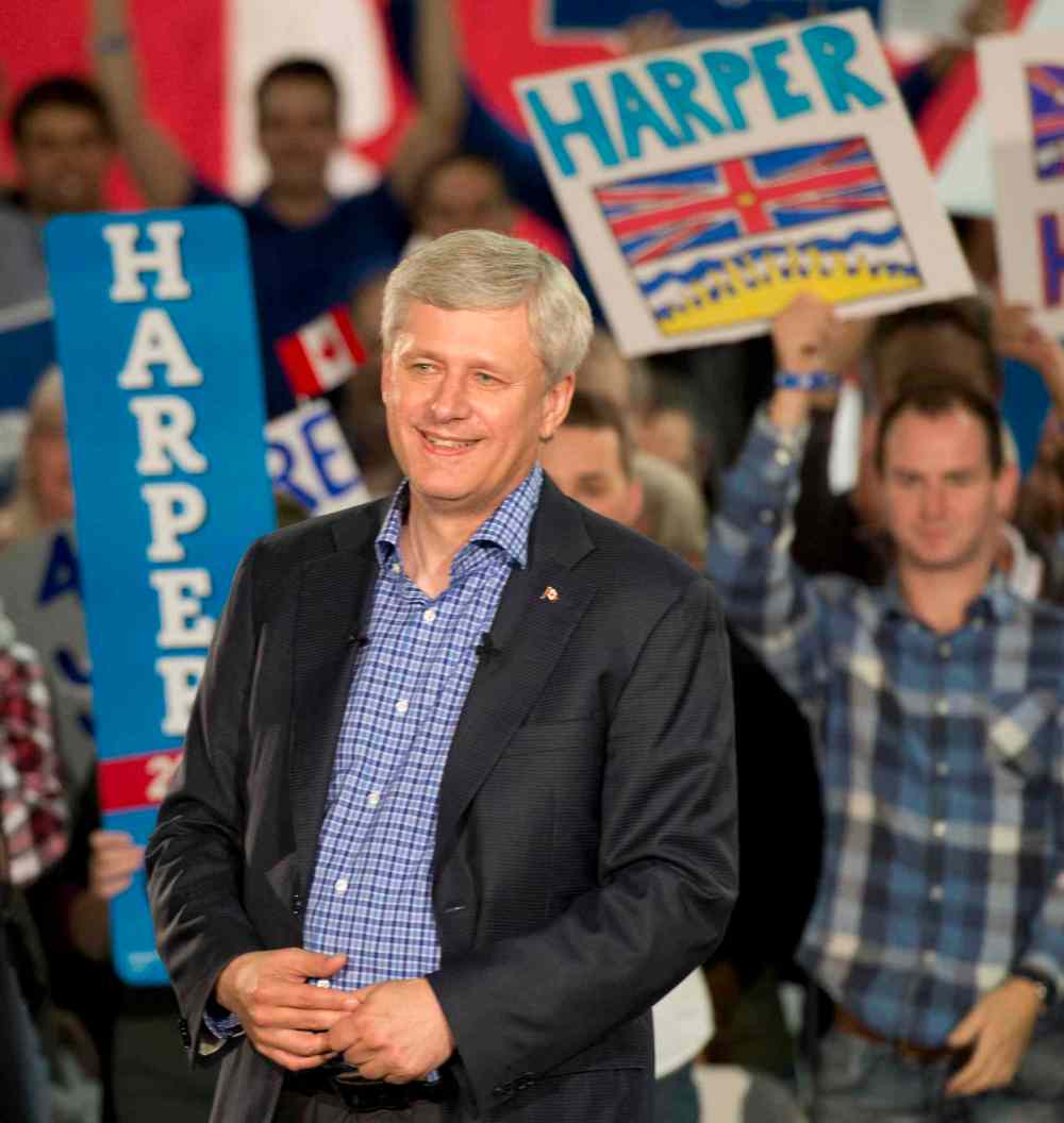 ADRIAN WYLD / THE CANADIAN PRESS
Conservative leader Stephen Harper smiles during a speech to supporters during a campaign stop in Abbotsford.