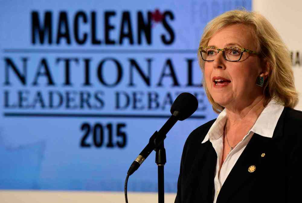 Frank Gunn / THE CANADIAN PRESS
Green Party leader Elizabeth May speaks to members of the media after taking part in the first leaders' debate.