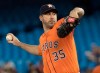 Houston Astros starting pitcher Justin Verlander throws against the Toronto Blue Jays during the first inning of their American League MLB baseball game in Toronto on Sunday, September 1, 2019. THE CANADIAN PRESS/Fred Thornhill