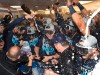 Tampa Bay Rays players celebrate in the clubhouse after they defeated the Toronto Blue Jays and clinched an MLB American League wildcard berth, in Toronto on Friday September 27, 2019. THE CANADIAN PRESS/Fred Thornhill