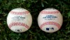 Major League Baseball's new prototype baseball, right, is shown next to a 2019 Spring Training game ball Wednesday, March 20, 2019, in Clearwater, Fla. (AP Photo/Chris O'Meara)