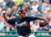 Atlanta Braves' Julio Teheran pitches against the Houston Astros in the second inning of a spring baseball exhibition game, Monday, March 4, 2019, in Kissimmee, Fla. (AP Photo/John Raoux)