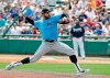Miami Marlins' Pablo Lopez pitches against the Atlanta Braves in the fifth inning of a spring baseball exhibition game, Friday, March 15, 2019, in Kissimmee, Fla. (AP Photo/John Raoux)