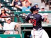 Atlanta Braves' Adam Duvall hits a home run in the sixth inning of a spring baseball exhibition game against the Miami Marlins, Sunday, March 3, 2019, in Kissimmee, Fla. (AP Photo/John Raoux)