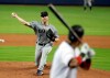 Cleveland Indians starting pitcher Corey Kluber throws to a Miami Marlins batter during the first inning of a baseball game Wednesday, May 1, 2019, in Miami. (AP Photo/Lynne Sladky)