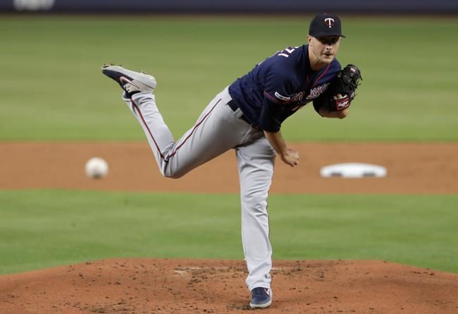 Minnesota Twins starting pitcher Jake Odorizzi delivers during the first inning of the team's baseball game against the Miami Marlins, Tuesday, July 30, 2019, in Miami. (AP Photo/Lynne Sladky)