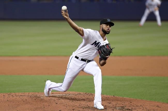 Miami Marlins starting pitcher Sandy Alcantara throws during the second inning of a baseball game against the Kansas City Royals, Sunday, Sept. 8, 2019, in Miami. (AP Photo/Lynne Sladky)