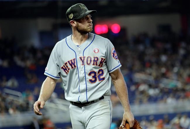 New York Mets starting pitcher Steven Matz walks to the dugout after being relieved in the fourth inning during a baseball game against the Miami Marlins, Saturday, May 18, 2019, in Miami. (AP Photo/Lynne Sladky)