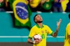 Brazil forward Neymar reacts after scoring a goal during the second half of a friendly soccer match against Colombia, Friday, Sept. 6, 2019, in Miami Gardens, Fla. (AP Photo/Lynne Sladky)